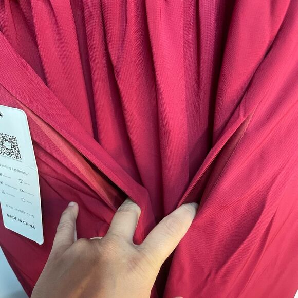 Lavetir A-Line V-Neck Half Sleeves Split Side Chiffon Mulberry Bridesmaid Dress - Picture 9 of 13